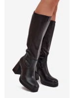 Dámské Kozáky Před Kolena Na Zip Podpatek Sloupek Černé Selvia