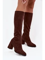 Dámské kozačky na podpatku z eko semiše čokoládové Yelisse