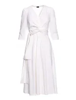 S404 Úpletové šaty s vázacím páskem - ecru barva