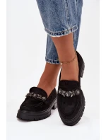 Dámské mokasíny z eko semiše s krystalky Lavisse – černé