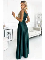 299-9 CHIARA elegantní maxi dlouhé saténové šaty bez ramínek - BOTTLE GREEN 299-9 CHIARA elegantní maxi dlouhé saténové šaty bez ramínek - BOTTLE GREEN