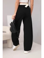 Dámské bavlněné kalhoty se širokými nohavicemi a páskem černé