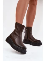 Dámské kotníkové boty Zazoo na platformě z pravé kůže – čokoládové