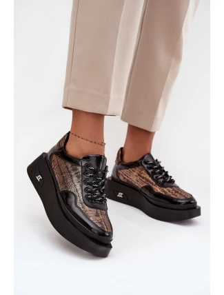 Dámské kožené šněrovací polobotky na platformě Artiker – černé