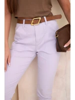 Dámské jarní boyfriend kalhoty s vysokým pasem a pásem M.Sara fialové