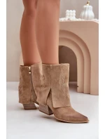 Semišové Kotníkové Boty Kožené Na Podpatku S Ohnutým Svrškem Béžové Zazoo 3488 Semišové Kotníkové Boty Kožené Na Podpatku S Ohnutým Svrškem Béžové Zazoo 3488