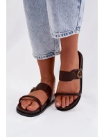 Dámské pantofle s zlatým sponou čokoládové Sarilisse