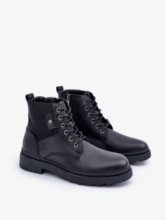 Kožené Zateplené Kotníkové Boty Pánské Big Star OO174166 Černé