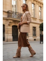 Dámské kotníkové kozačky – kovbojky se třásněmi na sloupku Gralina – khaki Dámské kotníkové kozačky – kovbojky se třásněmi na sloupku Gralina – khaki