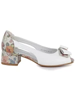 Blokové lodičky s otevřenou špičkou a mašlí bílé Potocki 12812