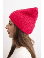 Dámská zimní čepice s vlnou v kočičím střihu z pruhované pleteniny K419 fuchsiová Dámská zimní čepice s vlnou v kočičím střihu z pruhované pleteniny K419 fuchsiová