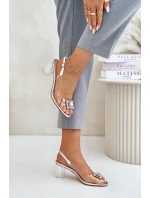 Průhledné sandály s broží na sloupku MR42-031 stříbrné Průhledné sandály s broží na sloupku MR42-031 stříbrné