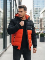 Pánská zimní bunda s kapucí oranžovo-černá FashionStreet TX5097 Pánská zimní bunda s kapucí oranžovo-černá FashionStreet TX5097