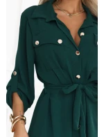 531-7 Midi košilka se zlatými knoflíky a vázáním - zelená
