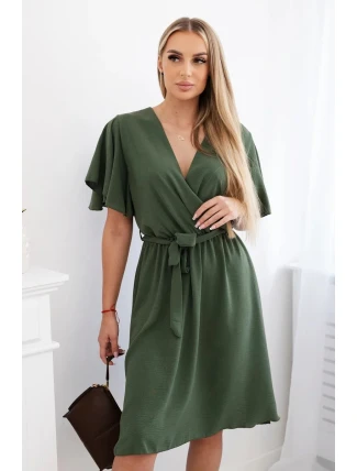 Šaty s vrstveným výstřihem khaki