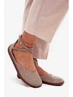 Semišové dámské baleríny Barefoot s pásky Zazoo 320 Cappuccino