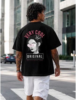 Pánské bavlněné tričko oversize s potiskem černé FashionStreet NX4003R Pánské bavlněné tričko oversize s potiskem černé FashionStreet NX4003R