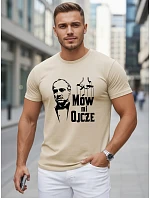 Pánské klasické bavlněné tričko s potiskem béžové FashionStreet NX5145R Pánské klasické bavlněné tričko s potiskem béžové FashionStreet NX5145R