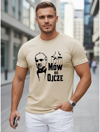 Pánské klasické bavlněné tričko s potiskem béžové FashionStreet NX5145R Pánské klasické bavlněné tričko s potiskem béžové FashionStreet NX5145R