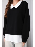 Dámská máslová mikina z viskózy s košilovou vsadkou černá