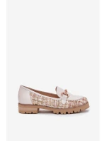 Dámské Kožené Mokasíny Se Zlatým Detailem Světle Béžové Laura Messi 2938