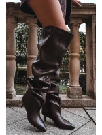 Vkládací dámské kozačky na podpatku čokoládové Ysolienne Vkládací dámské kozačky na podpatku čokoládové Ysolienne