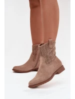 Dámské kotníkové boty na ploché podrážce s perforovaným vzorem S.Барски HY52-530 béžové Dámské kotníkové boty na ploché podrážce s perforovaným vzorem S.Барски HY52-530 béžové
