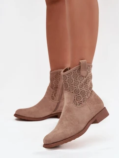 Dámské kotníkové boty na ploché podrážce s perforovaným vzorem S.Барски HY52-530 béžové