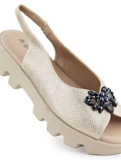 Dámské sandály na platformě perforované metalické zlaté Potocki SZ12610