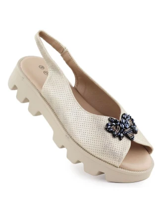 Dámské sandály na platformě perforované metalické zlaté Potocki SZ12610