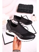 Dámské Klínové Kožené Boty Sneakersy Černé Stříbrné Frances