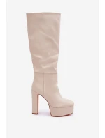 Kozačky Na Podpatku A Platformě Z Eko Kůže Světle Béžové Felilorn