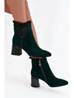 Dámské zateplené kotníkové boty z přírodního semiše D&A - lahvově zelená