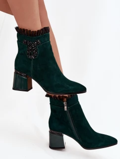 Dámské zateplené kotníkové boty z přírodního semiše D&A - lahvově zelená