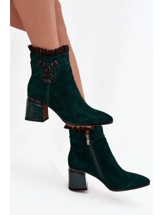 Dámské zateplené kotníkové boty z přírodního semiše D&A - lahvově zelená