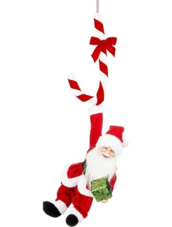 VÁNOČNÍ SANTA HRAJÍCÍ SI NA POHYBLIVÉHO ZÁVĚSNÉHO S LÍZÁTKEM CUKROVÍ 82CM SLÍDA