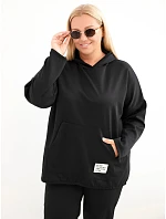 Dámská mikina Plus Size z viskózy s kapucí a klokánkou kapsou černá Dámská mikina Plus Size z viskózy s kapucí a klokánkou kapsou černá