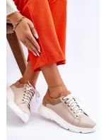 Pohodlné kožené tenisky na platformě Béžove Alisane