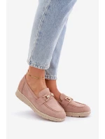 Dámské mokasíny s perforací a zlatým detailem a jutovým pletením růžové Lainer Dámské mokasíny s perforací a zlatým detailem a jutovým pletením růžové Lainer