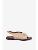 Sandály Na Ploché Podpatky S Dekorací Eko Kůže Béžové Tillireta