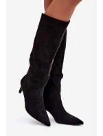 Dámské kozačky na jehlovém podpatku zateplené – černé Arelisse