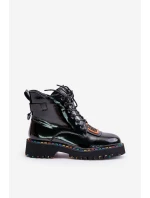 Lakované Botky Traperky Dámské Na Zip Kožené Artiker 55C0517 Černé