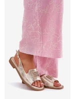 Elegantní Dámské Sandály Na Plochém Podpatku S Ozdobou S.Barski KV51-082 Zlaté