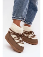 Dámské sněhule s beránkovou podšívkou na zavazování tmavě béžové Belira Dámské sněhule s beránkovou podšívkou na zavazování tmavě béžové Belira