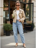 Dámský krátký elegantní kabát klasického střihu béžový FashionStreet NY0771