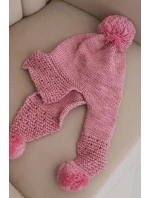 Dámská zimní čepice s vlnou a kšiltem a pompony K475 růžová