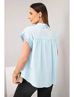 Dámská bavlněná košilová halenka s krajkou a krátkým rukávem modrá