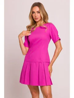 M842 Džínové šaty se záhyby - růžové