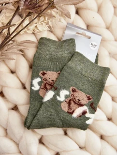 Teplé bavlněné ponožky s medvídkem, zelené