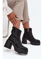 Kožené zateplené dámské kotníkové boty na sloupku a platformě Vinceza – černé